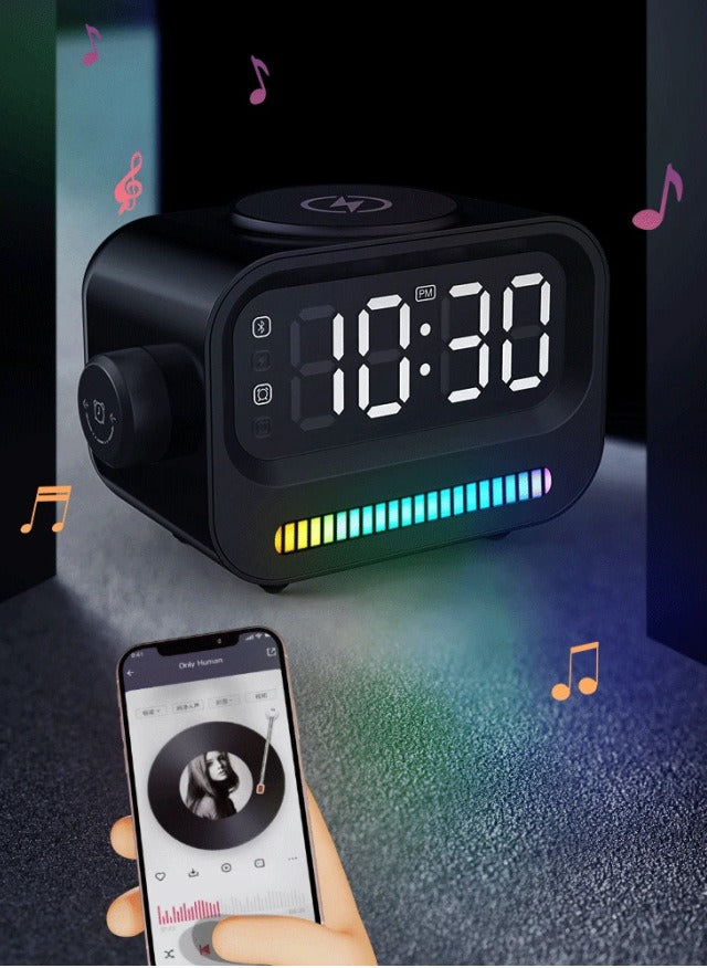 Réveil enceinte Bluetooth avec chargeur sans fil 15 W