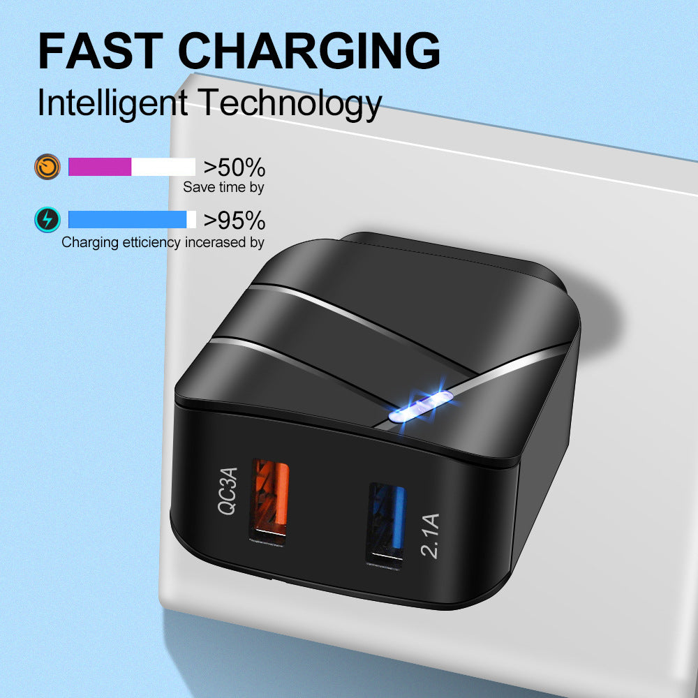 Chargeur mural double USB avec charge rapide QC 3.0