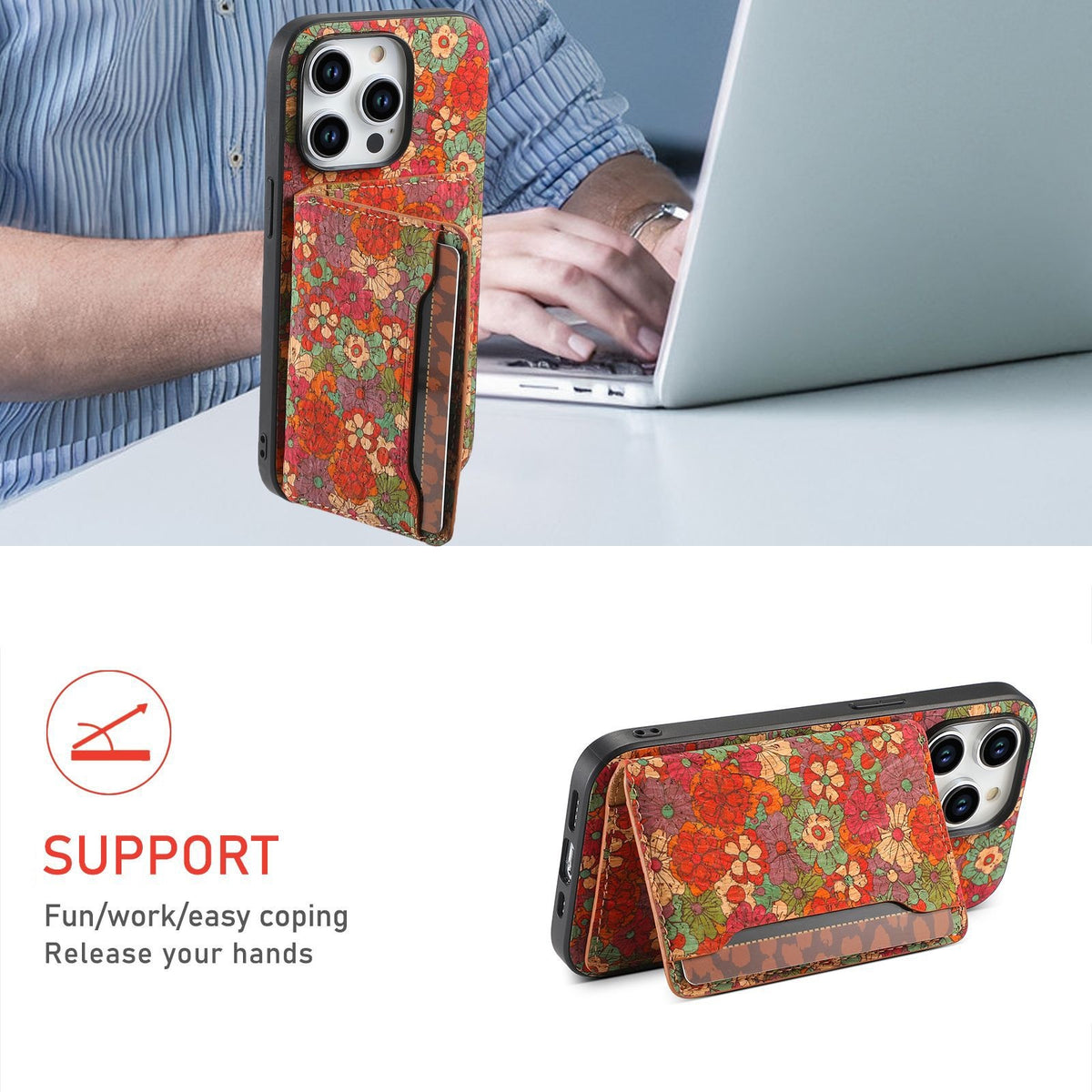 Coque iPhone motif totem avec porte-cartes et support