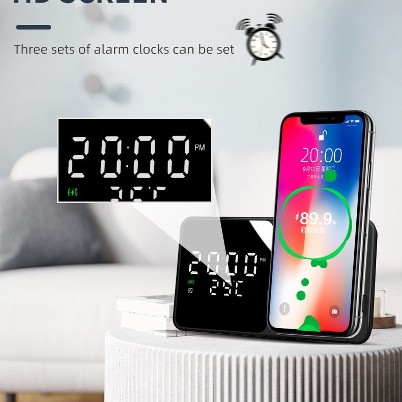 Chargeur sans fil 15 W avec réveil et thermomètre