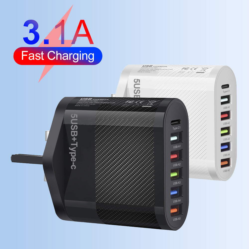 Chargeur secteur 6 ports : 5 USB et 1 USB-C