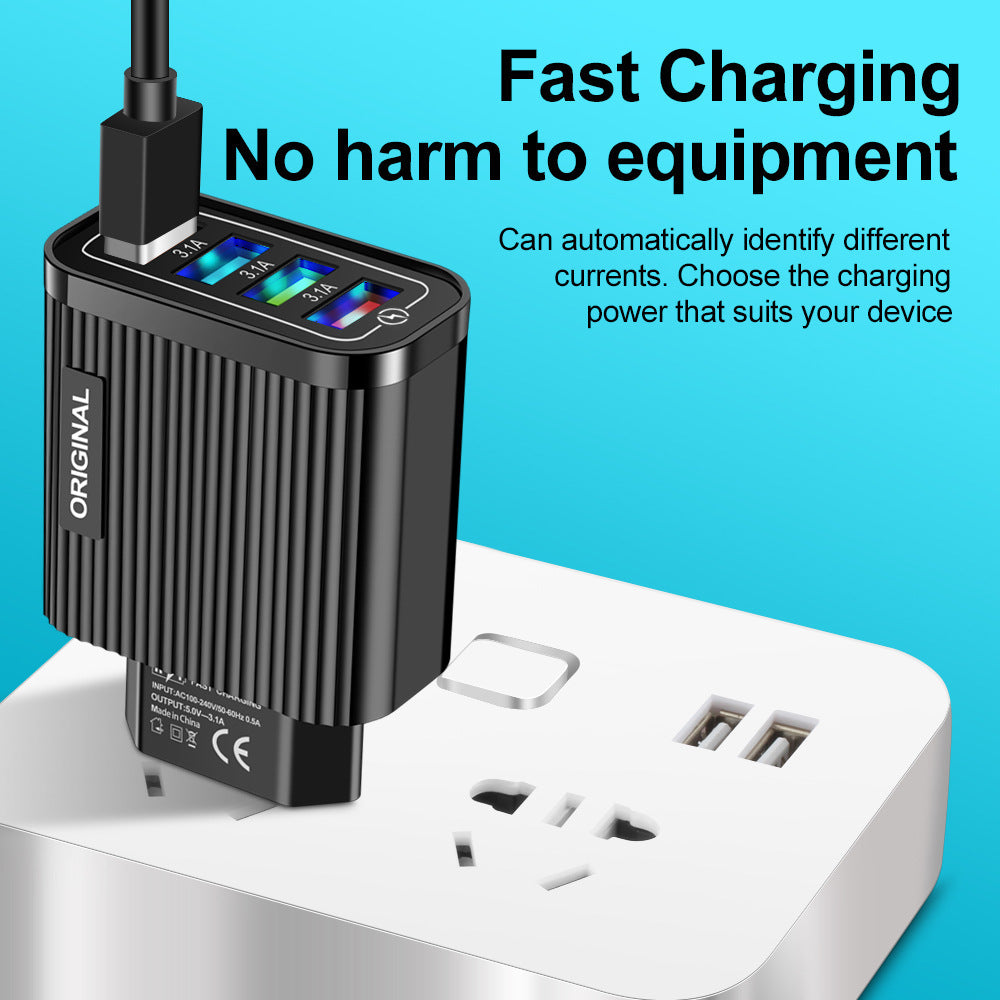 Chargeur mural lumineux 4 USB pour téléphone et tablette