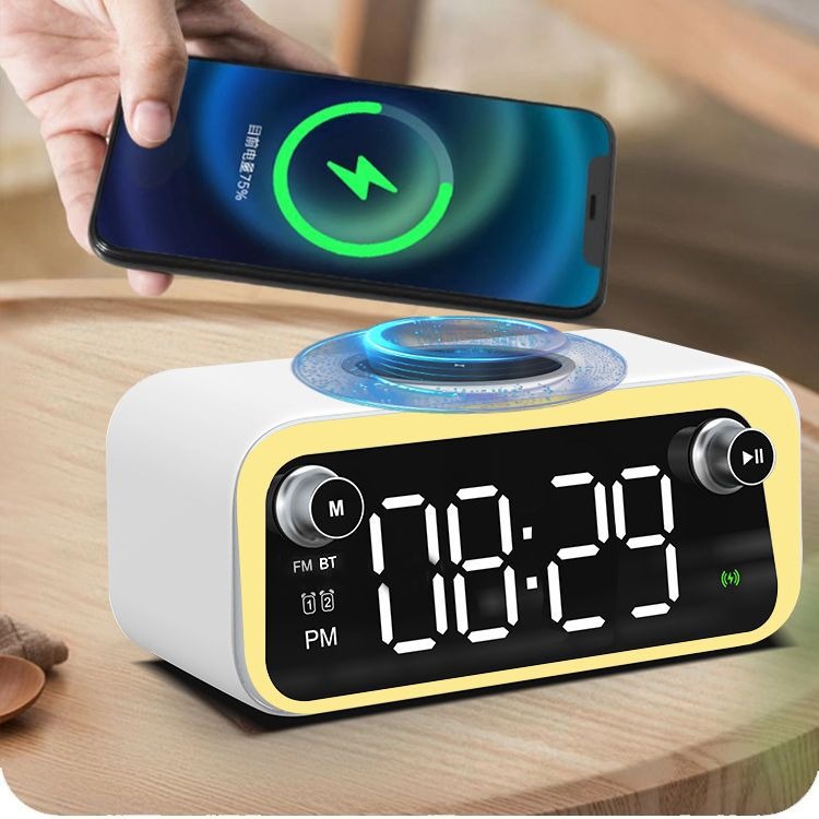 Réveil Bluetooth thermomètre et chargeur sans fil 15 W blanc