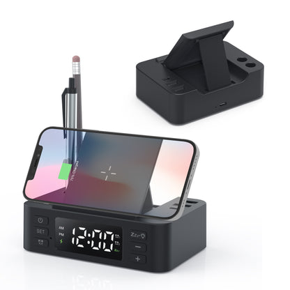 Chargeur sans fil 15 W avec horloge et pot à crayons