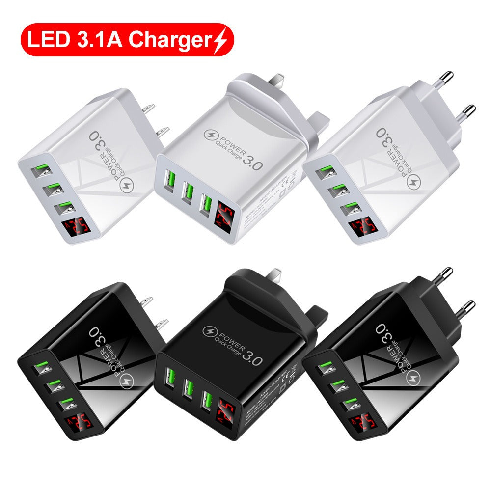 Chargeur mural 3 USB avec affichage numérique, 3,1 A