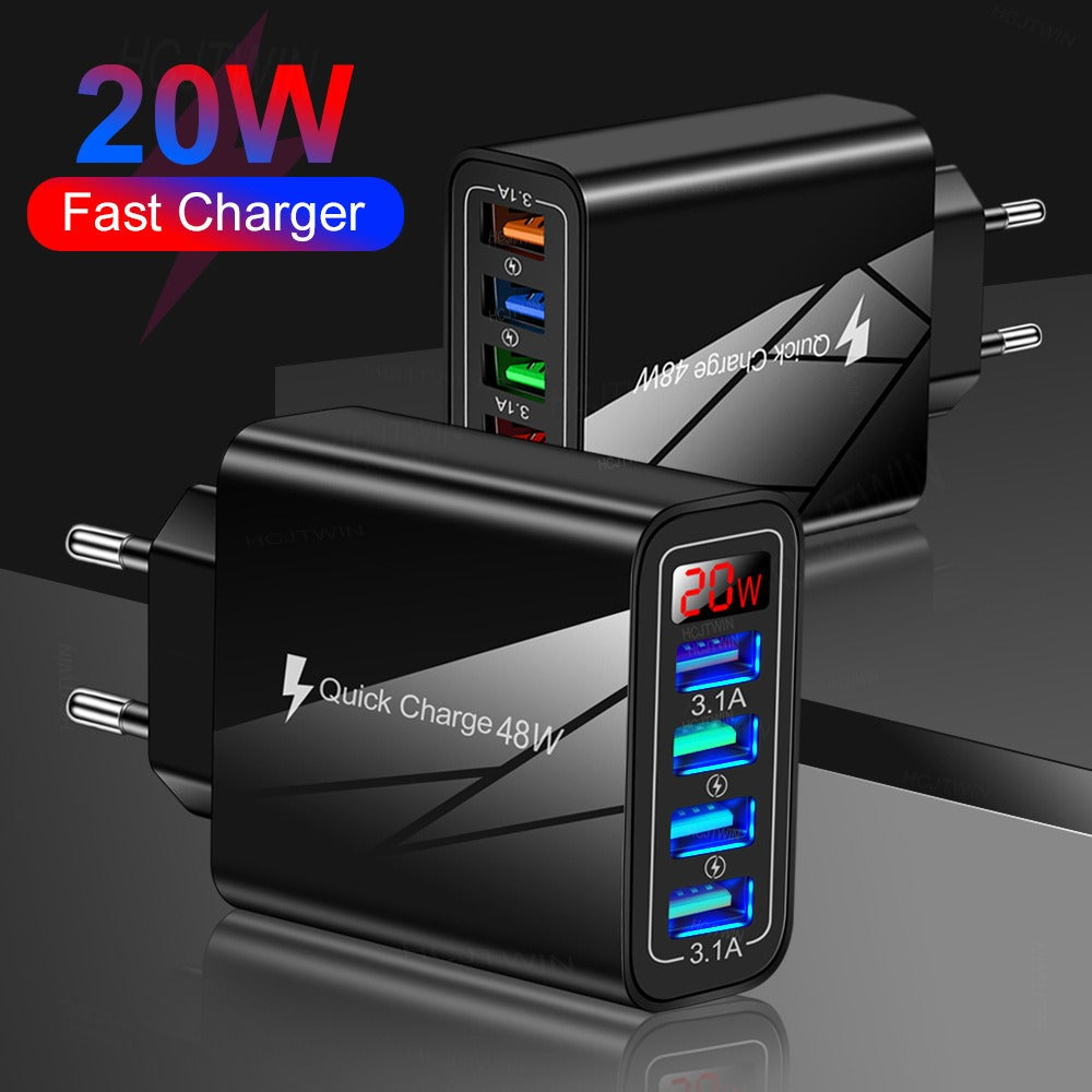 Chargeur mural 4 USB avec affichage numérique, 3,1 A