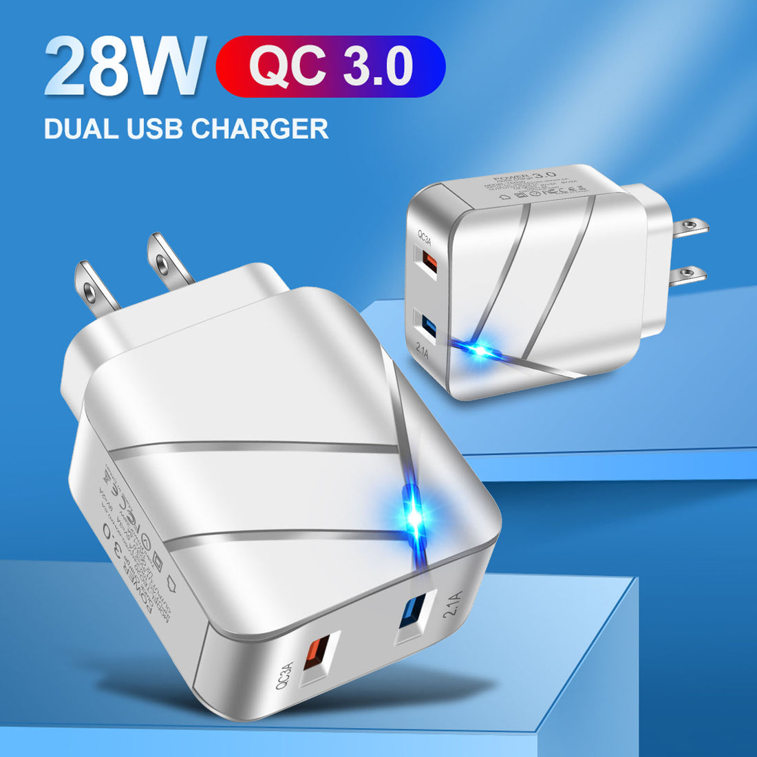 Chargeur mural double USB avec charge rapide QC 3.0