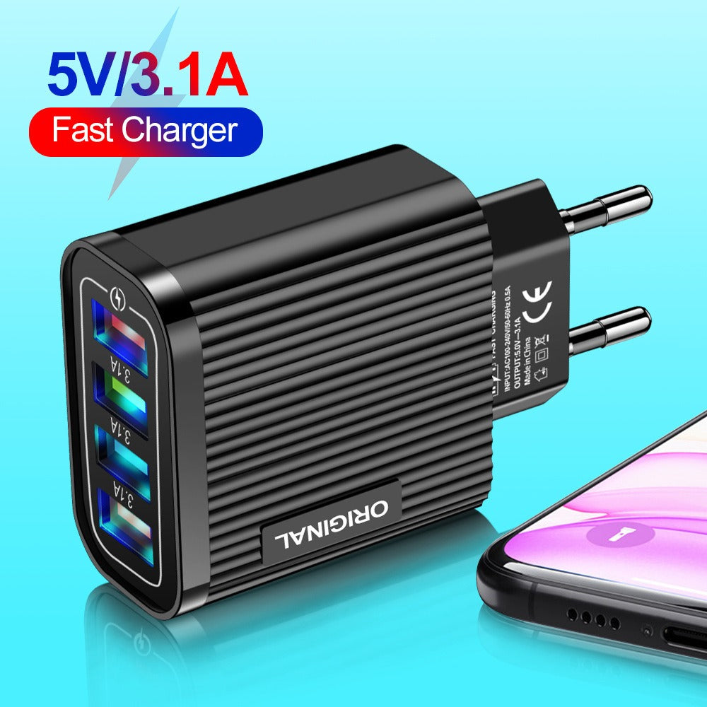 Chargeur mural lumineux 4 USB pour téléphone et tablette