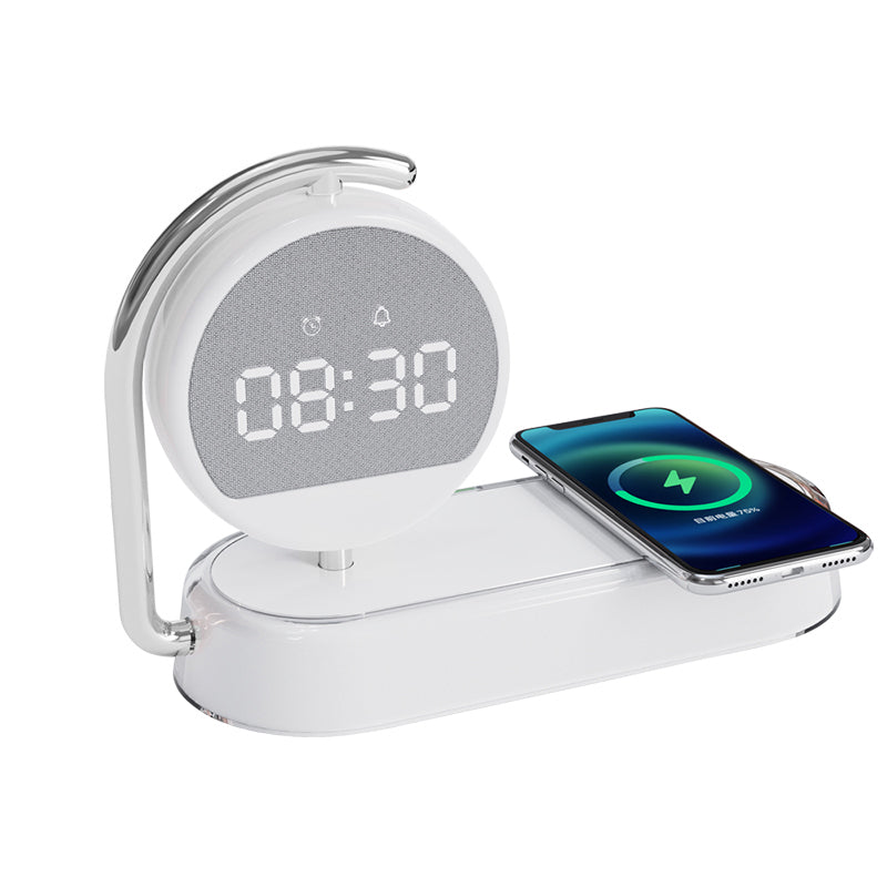 Réveil blanc avec chargeur sans fil et veilleuse 3 en 1
