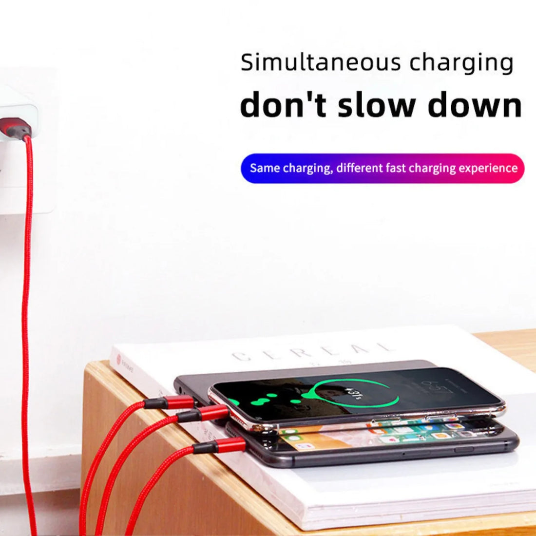 Câble de charge 3 en 1 USB-C et Micro-USB, 1,2 m
