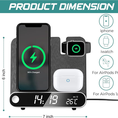 Station de charge sans fil 3 en 1 avec horloge, 15 W