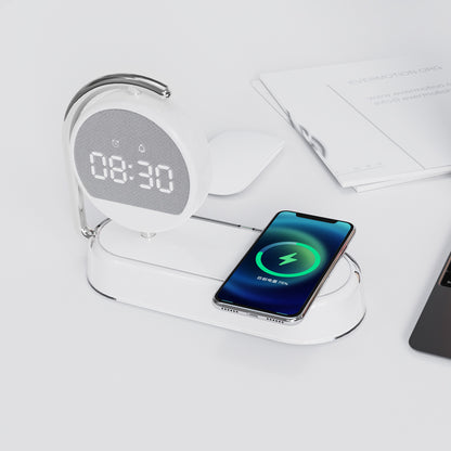 Réveil blanc avec chargeur sans fil et veilleuse 3 en 1
