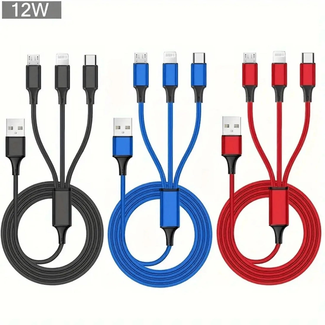 Câble de charge 3 en 1 USB-C et Micro-USB, 1,2 m