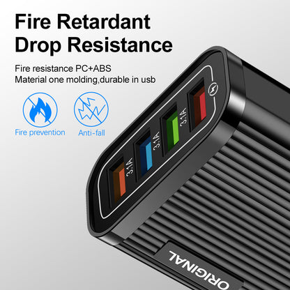 Chargeur mural lumineux 4 USB pour téléphone et tablette