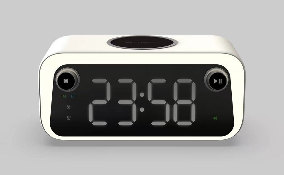Réveil Bluetooth thermomètre et chargeur sans fil 15 W blanc