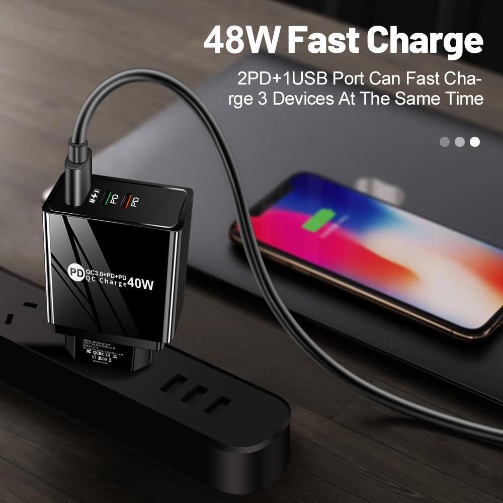 Chargeur secteur USB et 2 USB-C avec éclairage LED