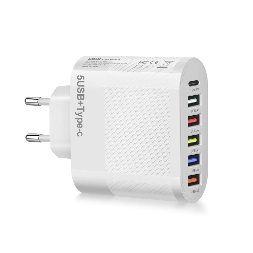 Chargeur secteur 6 ports : 5 USB et 1 USB-C