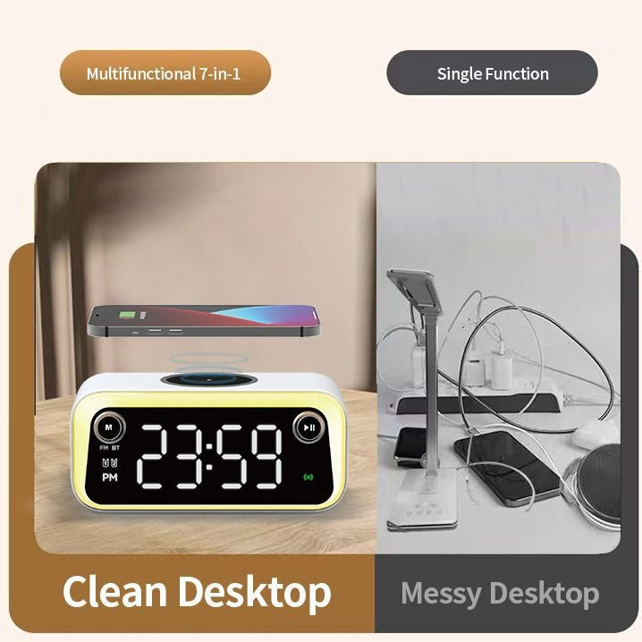 Réveil Bluetooth thermomètre et chargeur sans fil 15 W blanc