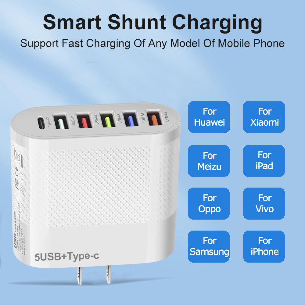 Chargeur secteur 6 ports : 5 USB et 1 USB-C