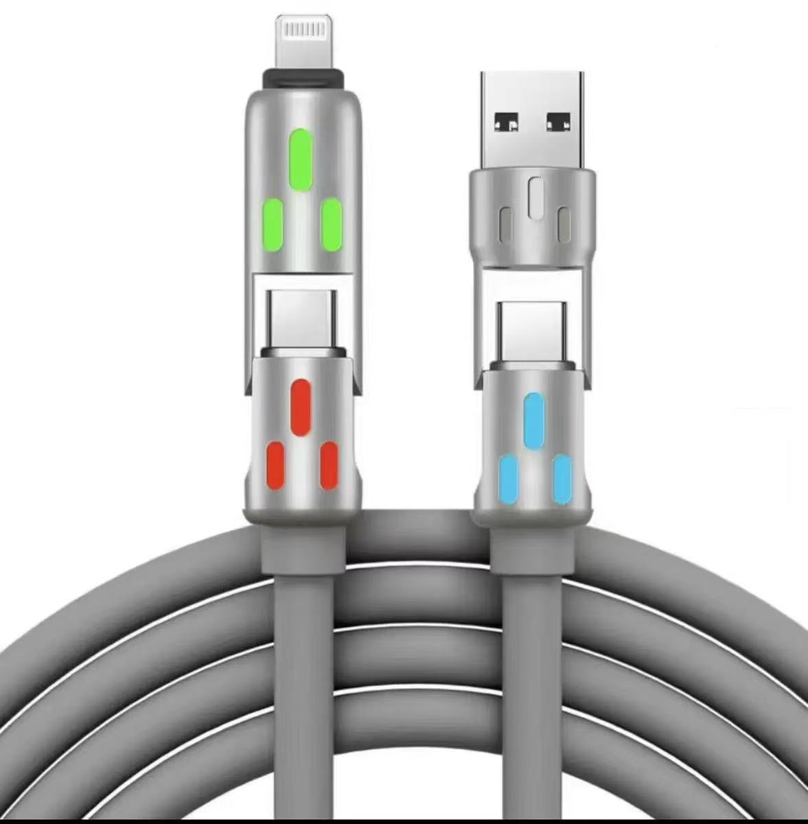 Câble de charge 4-en-1 LED PD 100 W en silicone