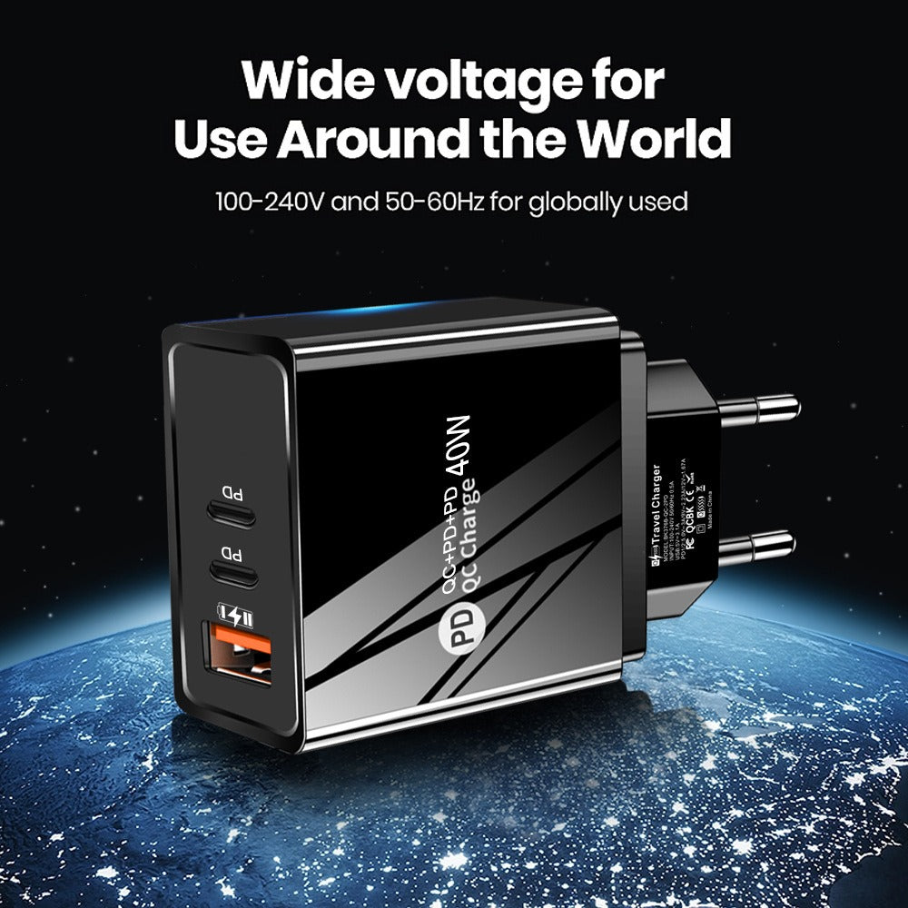 Chargeur secteur USB et 2 USB-C avec éclairage LED