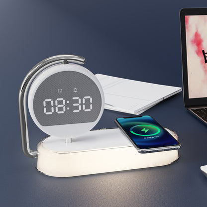 Réveil blanc avec chargeur sans fil et veilleuse 3 en 1