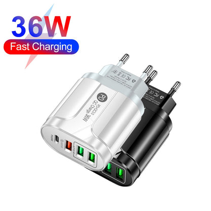 36W PD+QC3.0 2.4A Dual USB Fast Charging Phone Charger