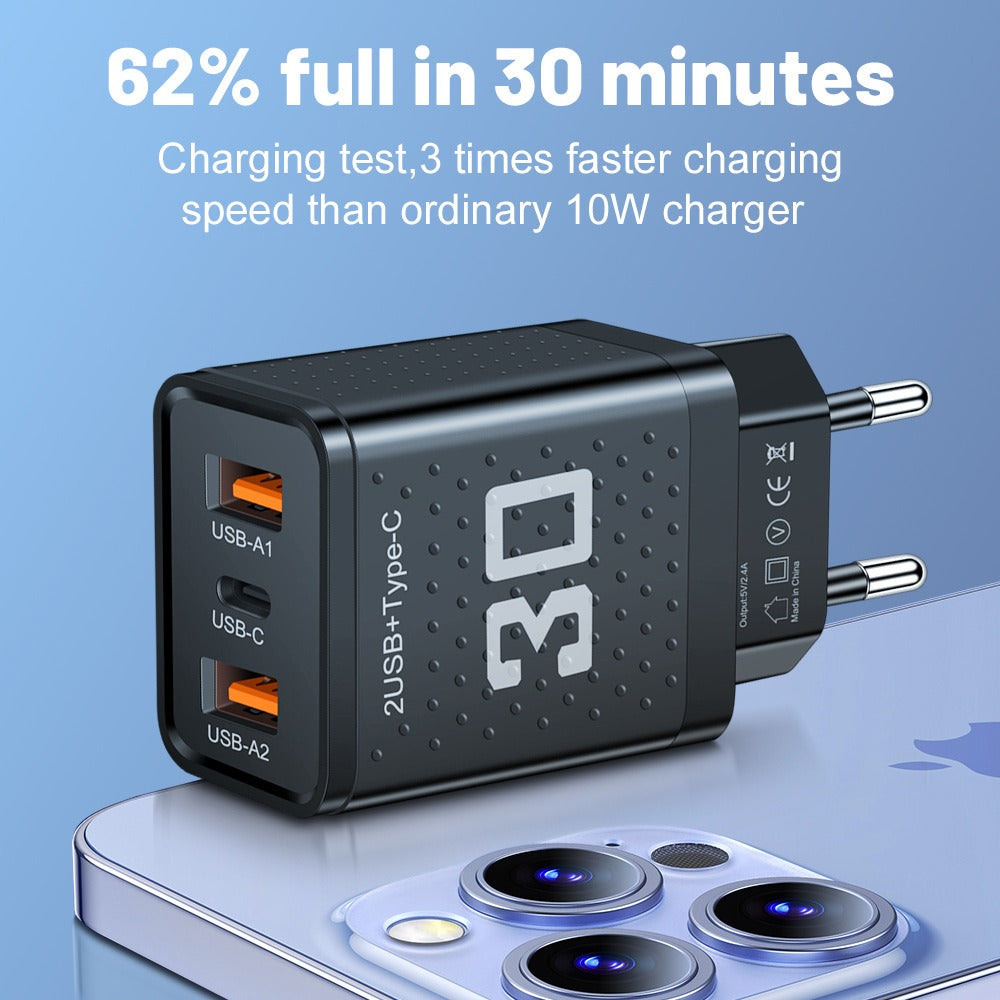 Mobile phone charger 2.4A PD+2 USB charging head Travel charging head