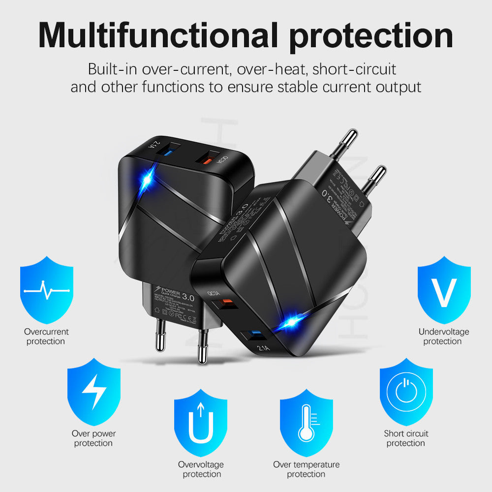 Chargeur mural double USB avec charge rapide QC 3.0
