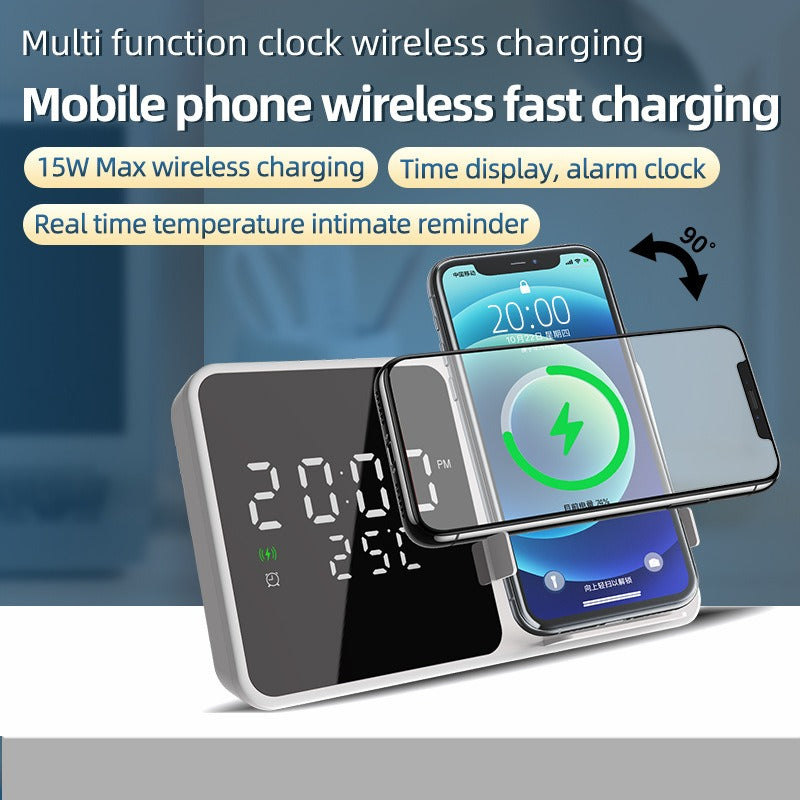 Chargeur sans fil 15 W avec réveil et thermomètre